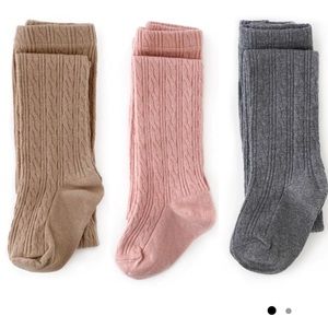 Lot of 3 Little Stocking Co Cable Knit Tights 0-6 months - Blush, Charcoal, Oat